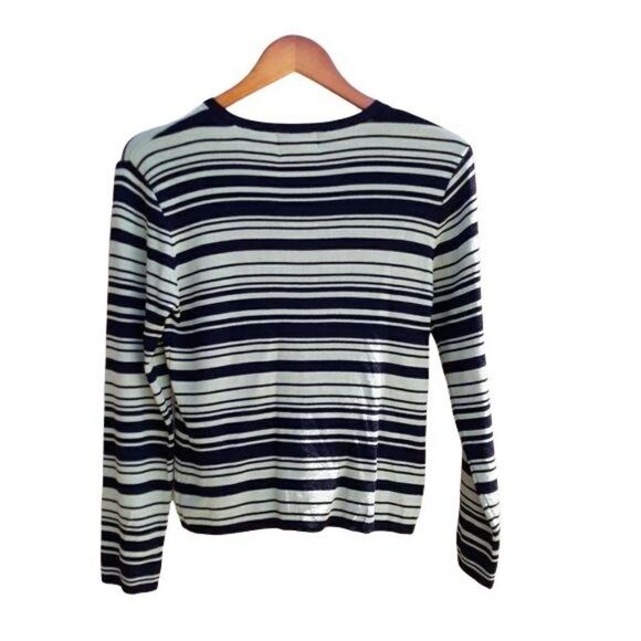 Finity Knit Cardigan Y2K Button Down Striped Lime Green Black Sz L - Picture 2 of 8